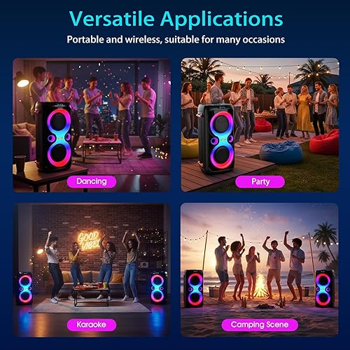 Miniatura 7 de Altavoz Bluetooth, altavoz Boombox inalámbrico de 120 W de potencia máxima con graves profundos, sonido estéreo portátil y fuerte, subwoofer grande