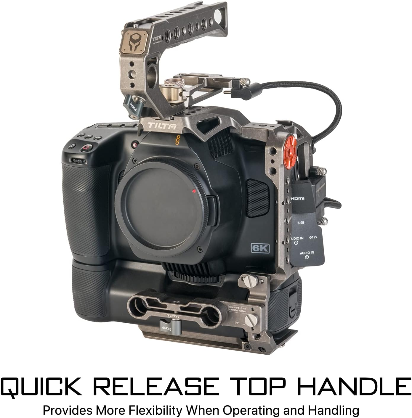 Tilta Camera Cage with Quick Release Top Handle attached