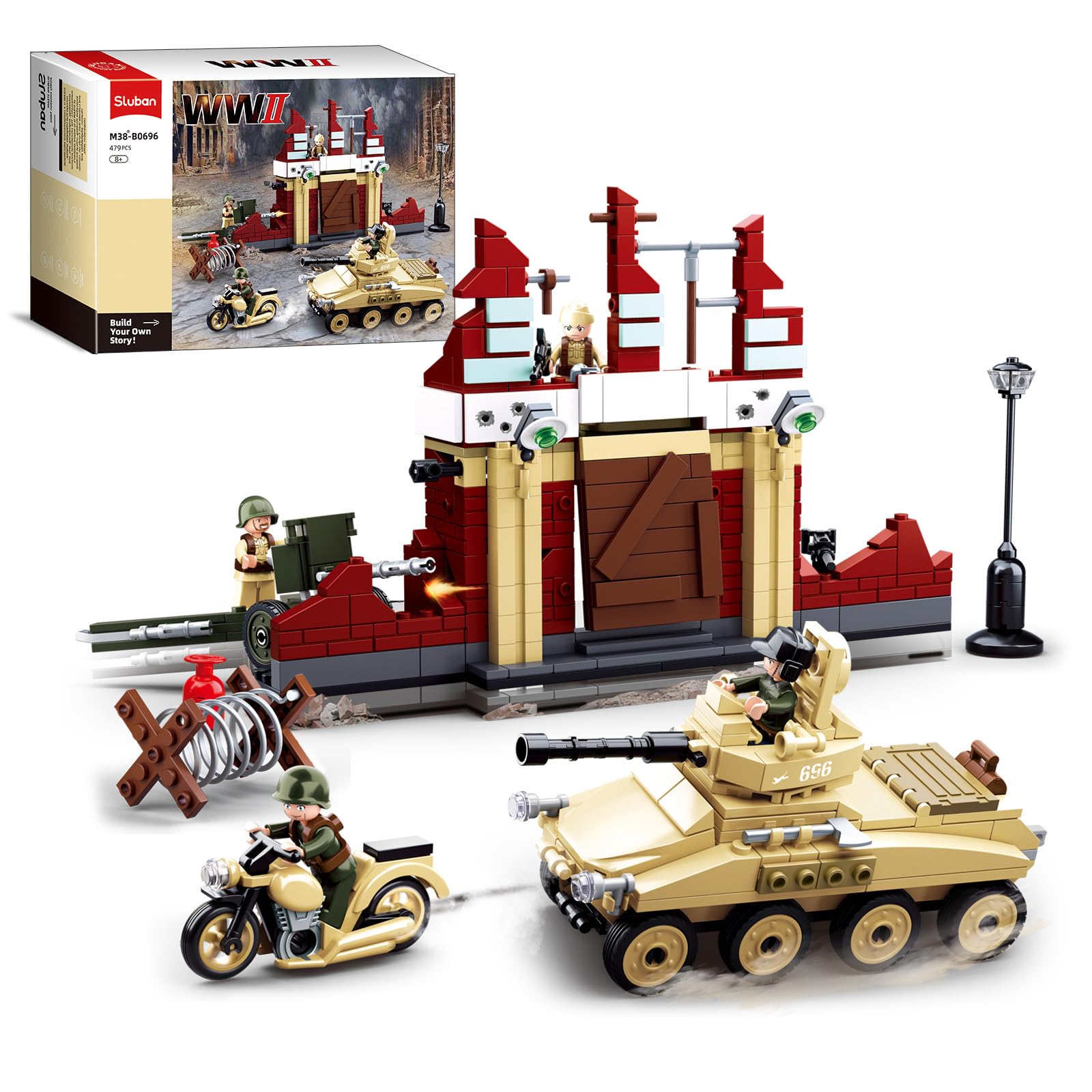 Sluban Army Base Building Set Tank Motorcycle With Soldier