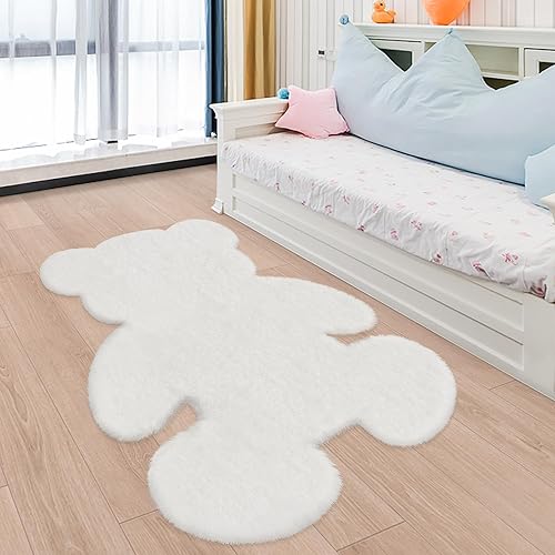 Miniatura 23 de Alfombra blanca de 3 x 3.9 pies, suave y esponjosa, de piel de oveja sintética, bonita alfombra de felpa para guardería, habitación de niños y Blanco