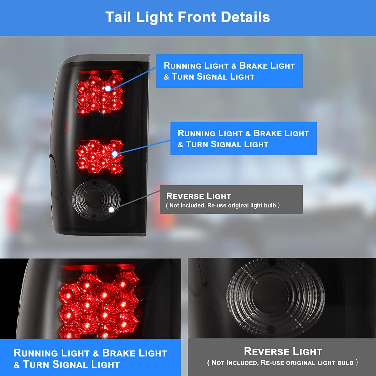 Nixon Offroad Tail Lights for Ford Ranger 2001 2002 2003 2004 2005 Tail Lamps LED Rear Lights Car Rear Lamps Assembly Replacement 1Pair (Matte Black Housing/Smoke Lens)