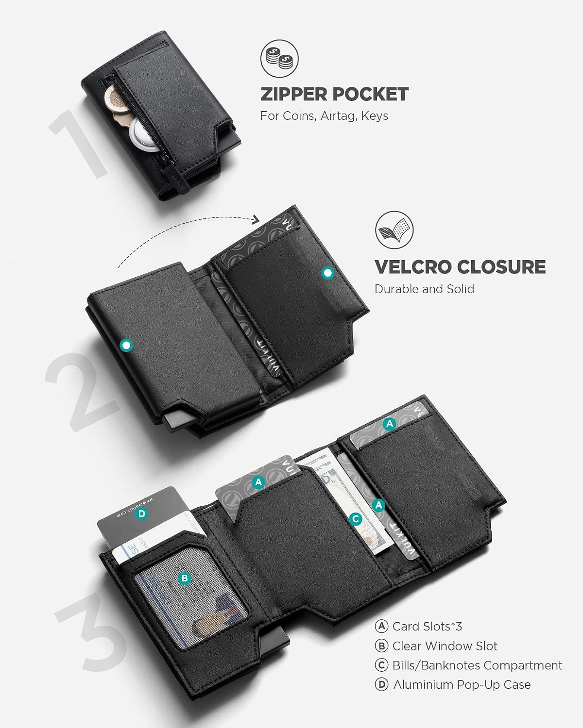 VULKIT Leather Smart Wallet for Men RFID Blocking, Black image 3