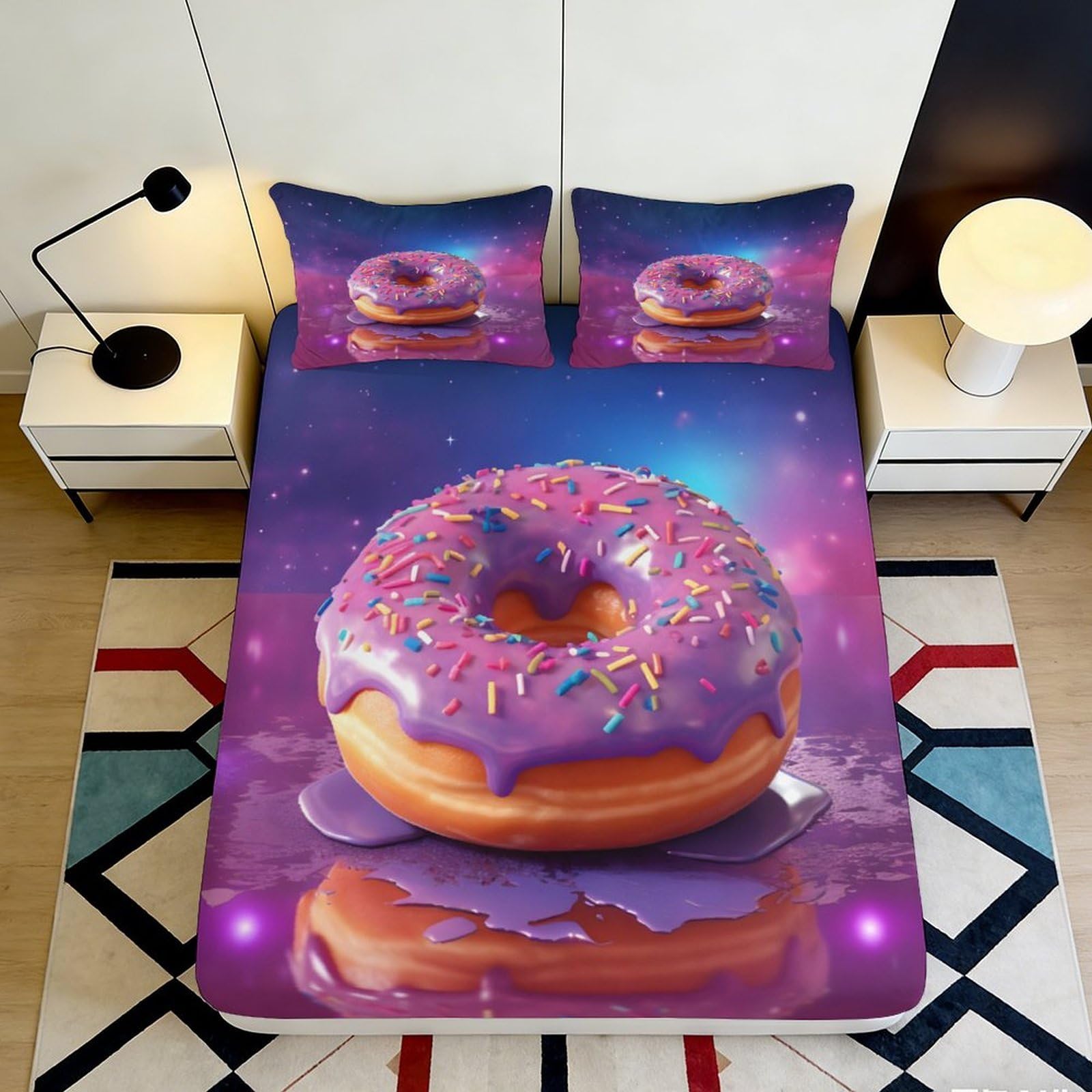 Jqzkxnhpbr Style-4 3D Printed Donut Galaxy Fitted Sheet Microfiber Soft Bedroom Decor Space Sprinkle Mattress Cover For Home Dorm 90X200x25cm