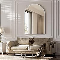 Vista 17 de BEAUTYPEAK Espejo de Pared Montado, Espejo de Baño Arqueado de 26 pulgadas x 38 pulgadas, Espejo de Tocador de Pared Dorado con Marco de Metal