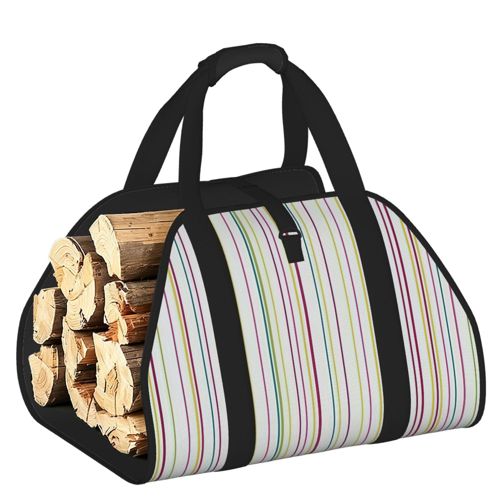 Ayyqwe Black Striped. Print Firewood Bag Wood Waterproof Versatile Camping Picnic Storage Daily Home