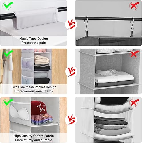 Miniatura 6 de PetsHome Organizador colgante de armario de 4 estantes, ahorro de espacio, estantes de almacenamiento colgantes con bolsillos de malla y grifo
