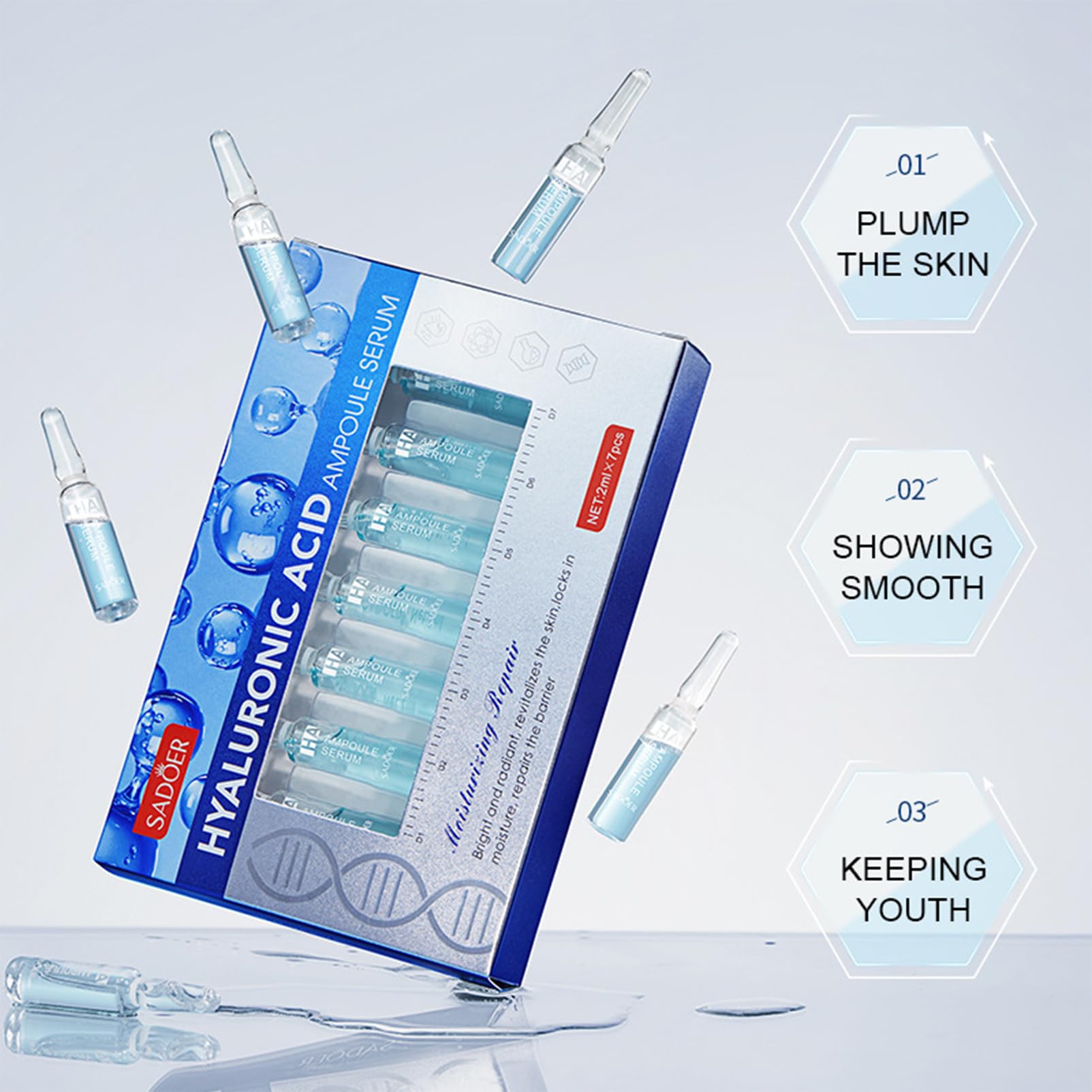Hyaluronic Acid Microneedling Serum, Hyaluronic Acid Serum For Face, Hydrating Face Serum For Women & Men, Anti Aging & Smooth Wrinkle, Face Serum Skincare For All Skin Type 7x2ml Ampoules - Image 2