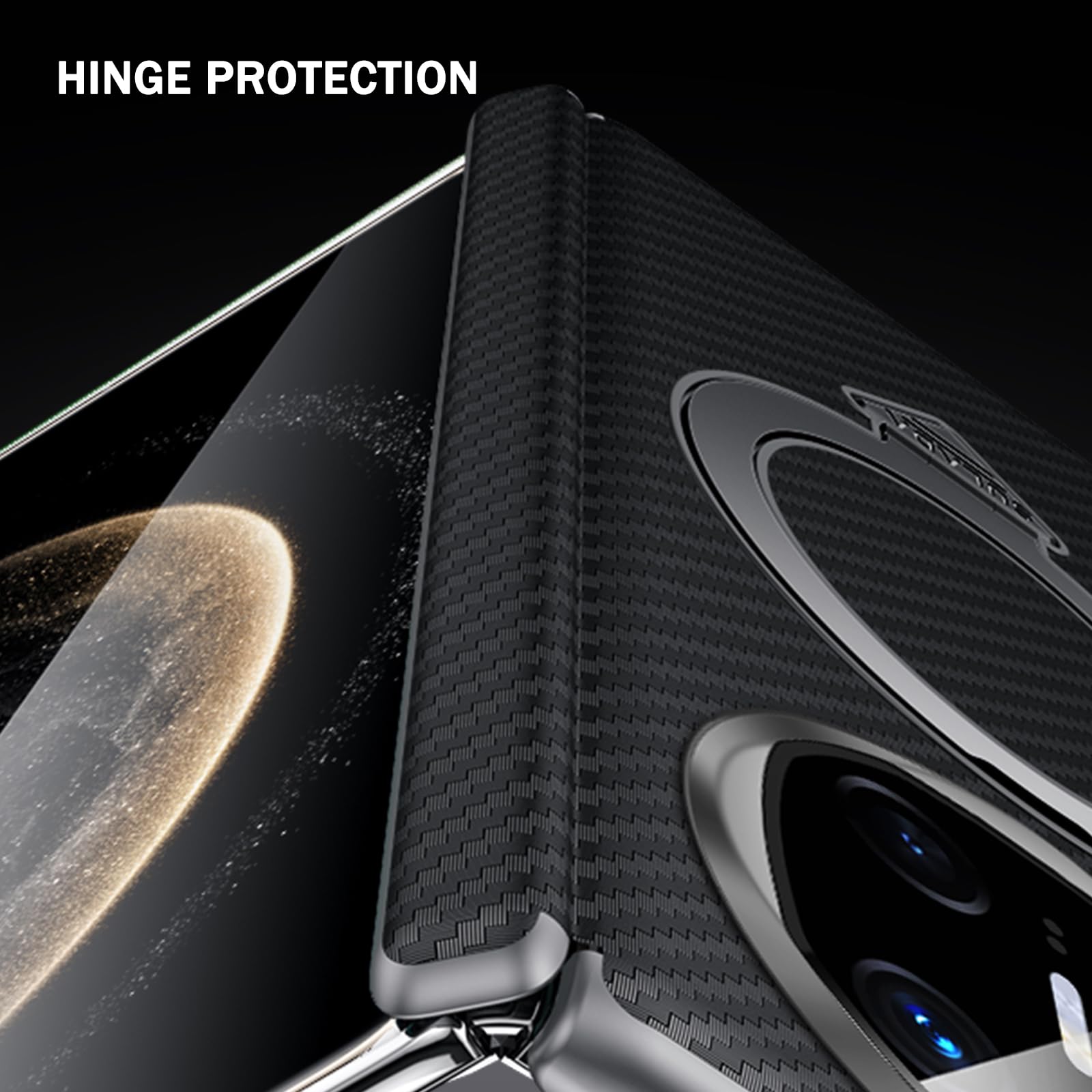 Pokrowiec ze skóry bydlęcej do Huawei Mate X6, magnetyczny uchwyt pierścieniowy z teksturą włókna węglowego etui z klapką luksusowa ochrona całego korpusu osłona z prawdziwej skóry, niebieski,
