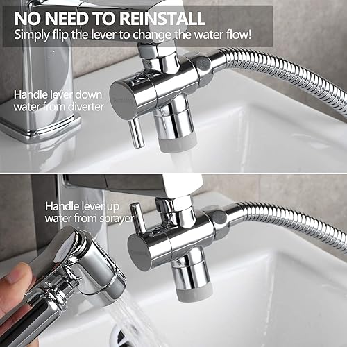 Miniatura 5 de Tecmolog Válvula desviadora de grifo con aireador de 2 flujos de latón divisor de grifo de cocina a manguera adaptador M22 x M24, cromo, SBA021D