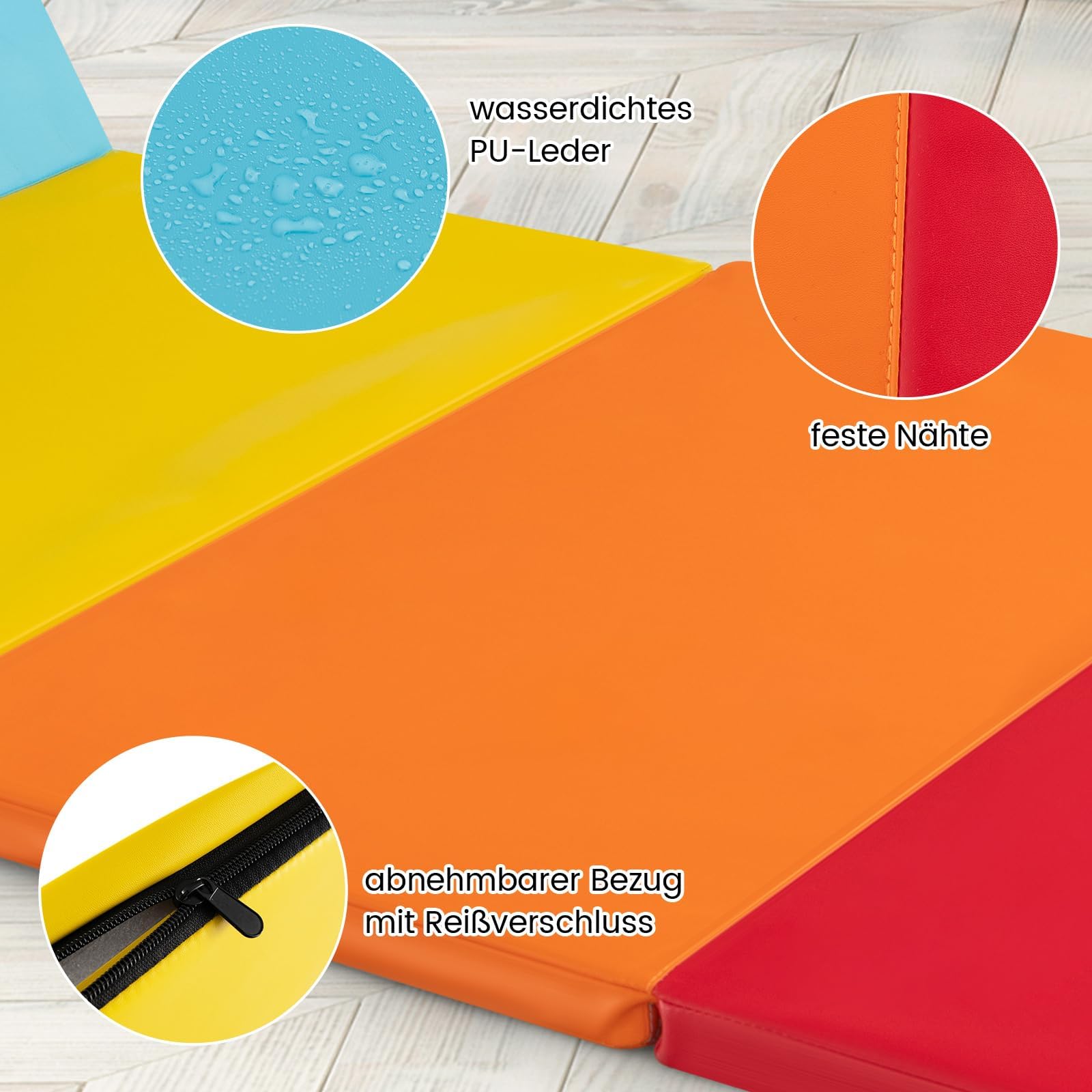 FANTASK Tapis de gymnastique en polyuréthane, pliable, avec poignée de transport, tapis de sport, tapis de fitness, pour enfants et adultes, 200 x 75 x 3 cm