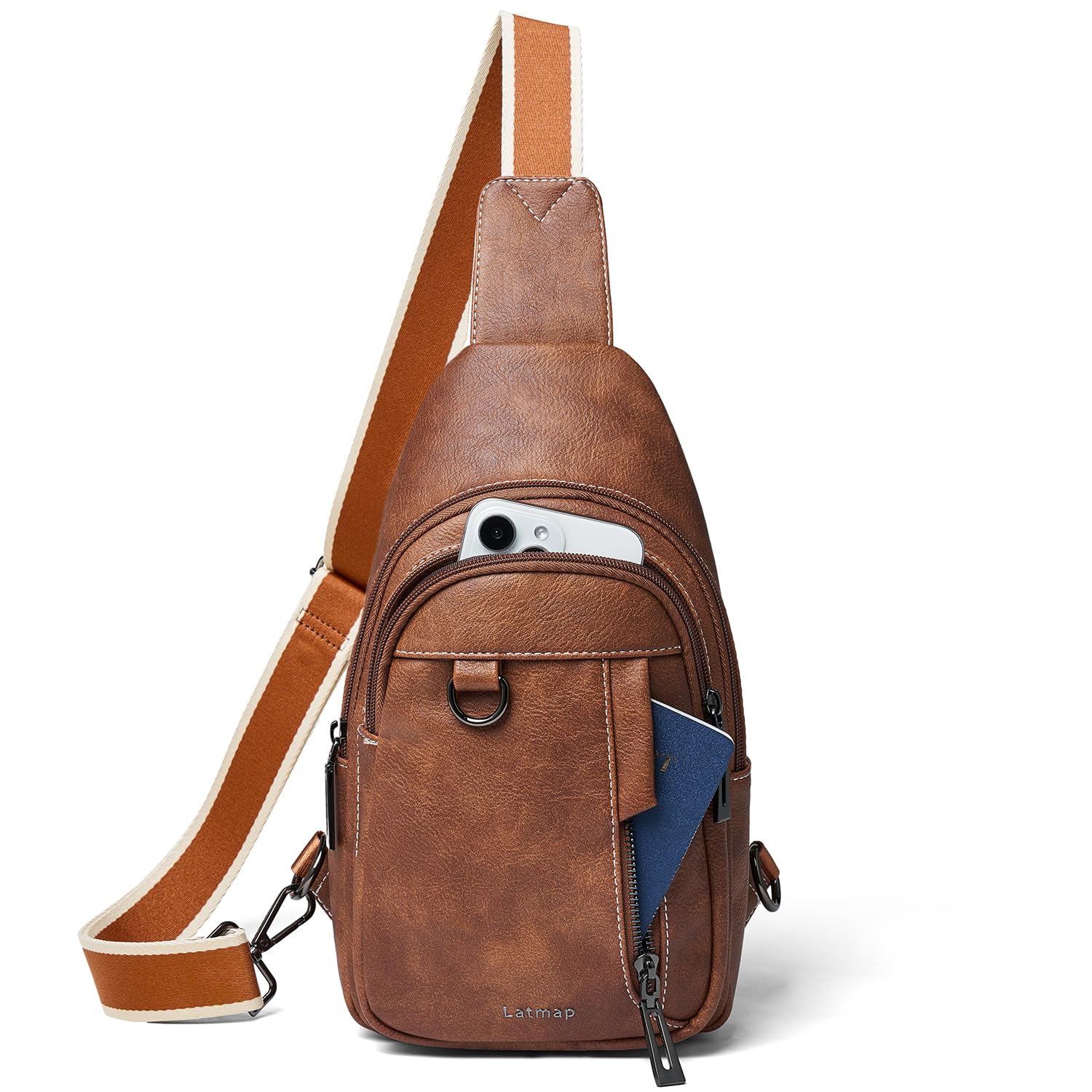 LATMAP Cross Body Bag Women 7L,Sling Bag Women Small Handbags PU Leather Anti Theft Belt Bag with Adjustable Strap Chest Bag Purse Shoulder bags for Travel Hiking Brown