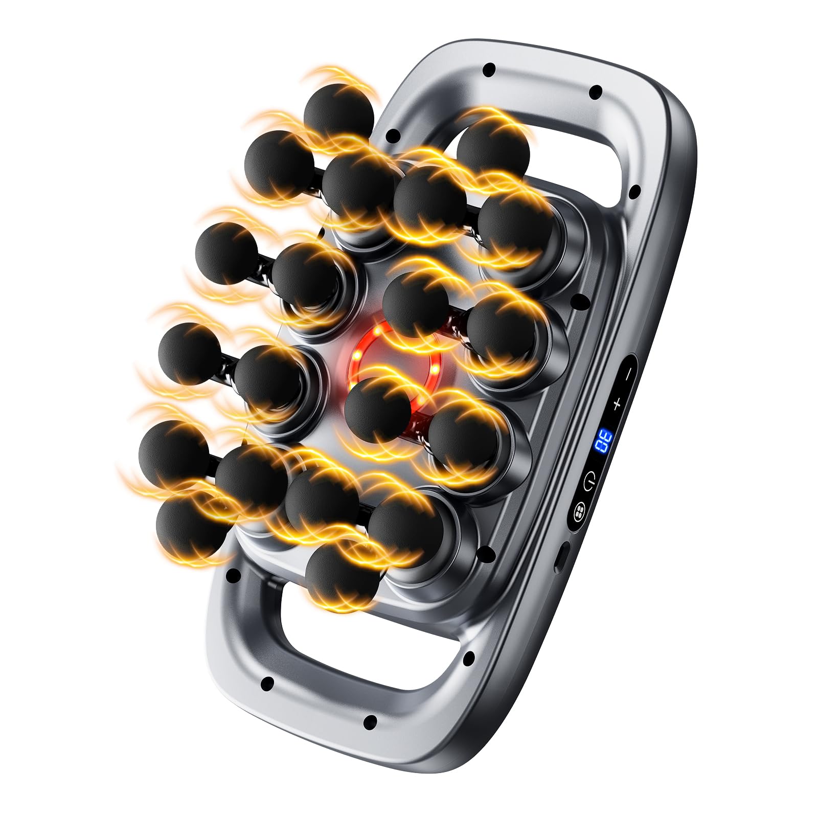 Pistola de Massaggio Muscolare Profesional de 20 Cabezales con Luz Roja - Pistola Masajeadora 1800mAh con Pantalla LED, 30 Velocidades Ajustables y 3 Modos para Cuello, Brazos, Pantorrillas