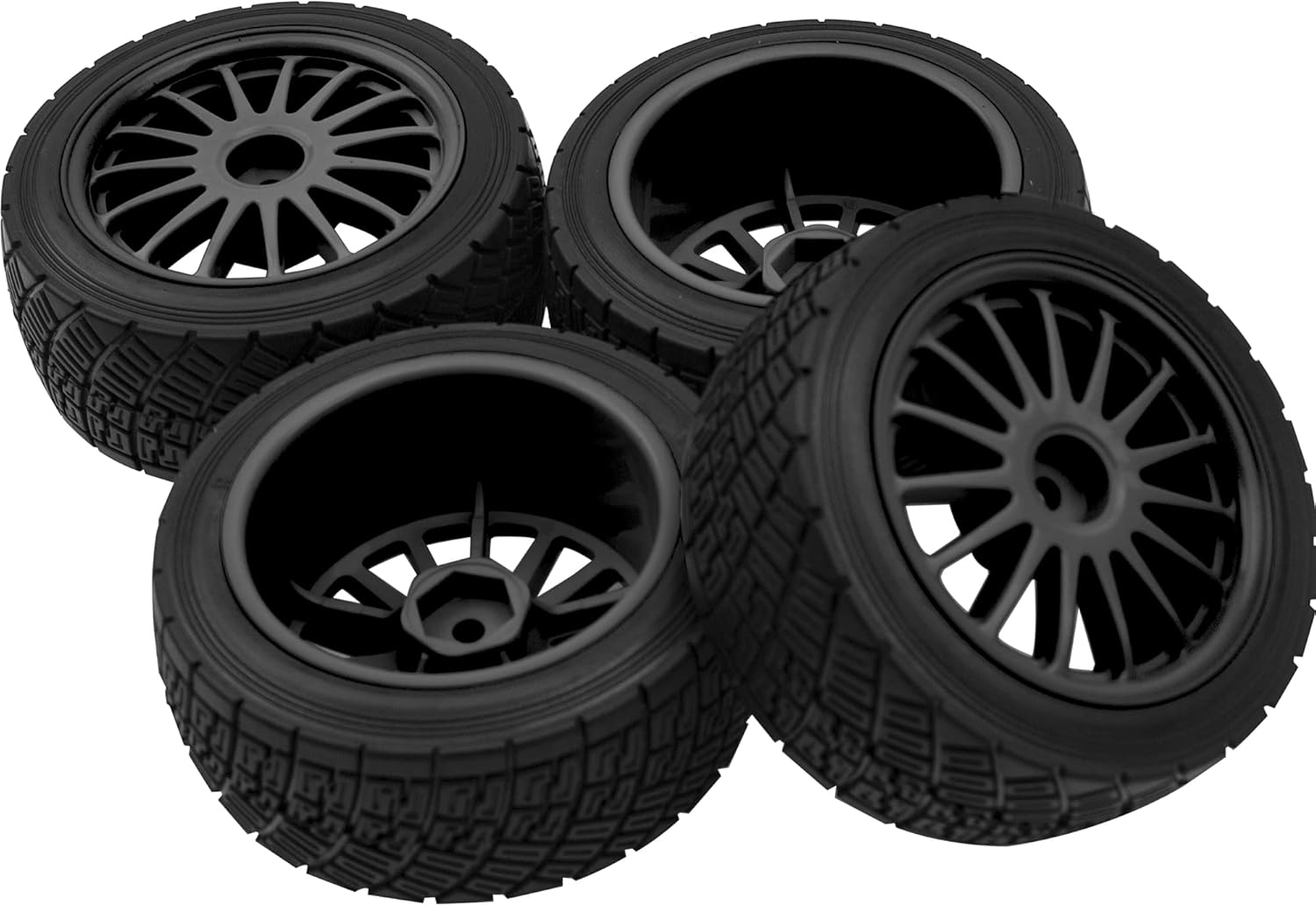 80mm/3.14" Rubber Tires & Plastic Wheel Rims 2.2 Inch 12mm Hex Hub Compatible with 1/10 HPI WR8 Off-Road Rally 1/14 WLtoys 124019 144001 1/16 Redcat Volcano RC Buggy (Black)