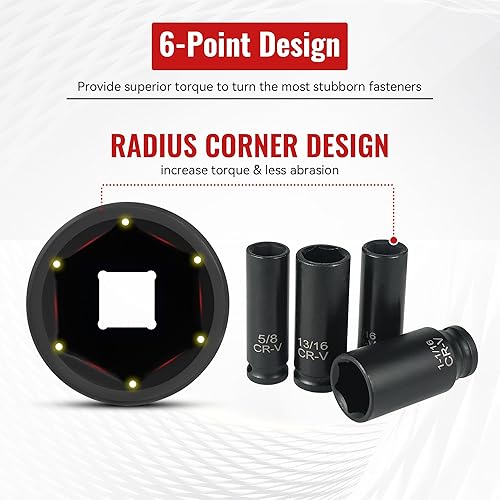 Miniatura 50 de Juego de 64 piezas de llaves de 3/8 pulgadas, SAE (5/16"-1") y métricas (0.236 in-0.945 in), profundas y superficiales, llave de trinquete de 72