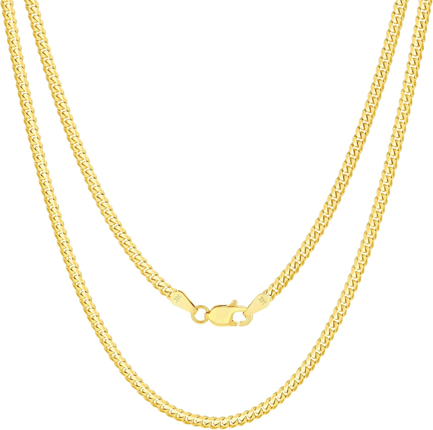 Nuragold 14k Real Yellow Gold Solid Miami Cuban Link 2.7mm Chain Necklace (16"-30") Italian Jewelry for Men & Women