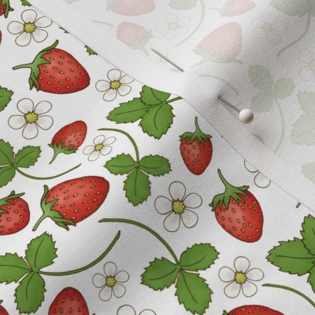 Spoonflower Fabric - Strawberries Strawberry Berry Flowers Leaf Summer Fruit Printed on Petal Signature Cotton Fabric by The Yard - Sewing Quilting Apparel Crafts Decor