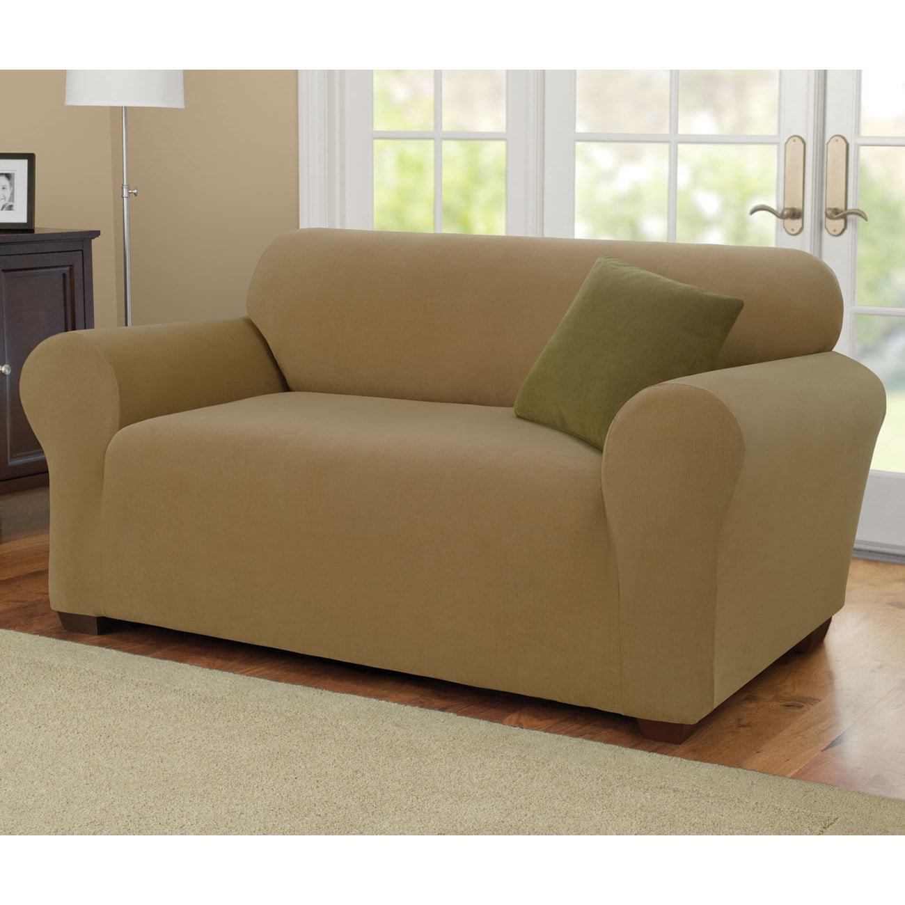 SureFit Loveseat Slipcover-One Piece-Stretching Form Fit, Up to 73 Inches-Machine Wash, Love, Brown 
