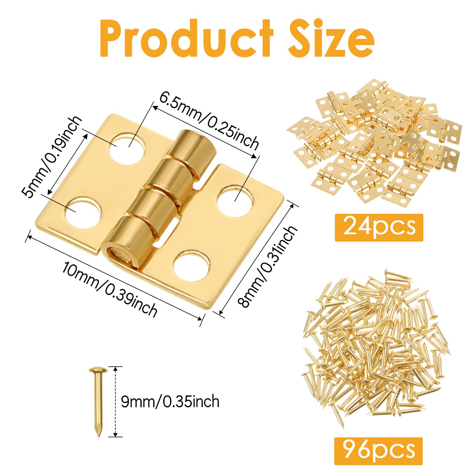 SynHHergyx 24Pcs 10 x 8mm Mini Dollhouse Hinges, 180 Degree Tiny Stainless Steel Gold Hinges for Miniature Furniture, Jewelry Box, DIY Accessories — Amazon image 2