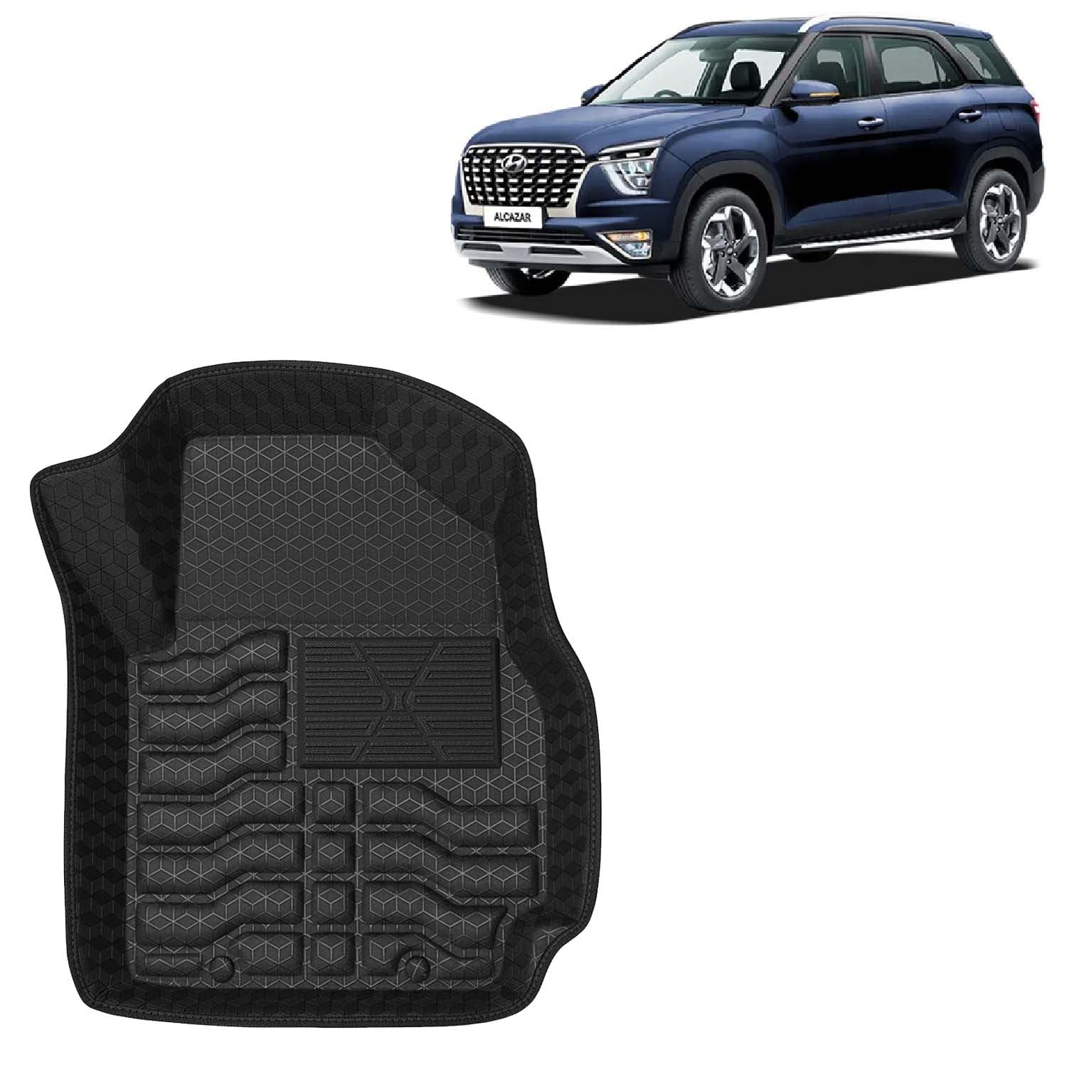 Kingsway Accessories Premium 4.5D Car Floor Mats Only Compatible with Hyundai Alcazar 6 Seater Year 2021 to 2024 All Model, Set of 4 Pcs, 100% Waterproof Tray Shape PVC 4.5D Car Foot Mats, Black