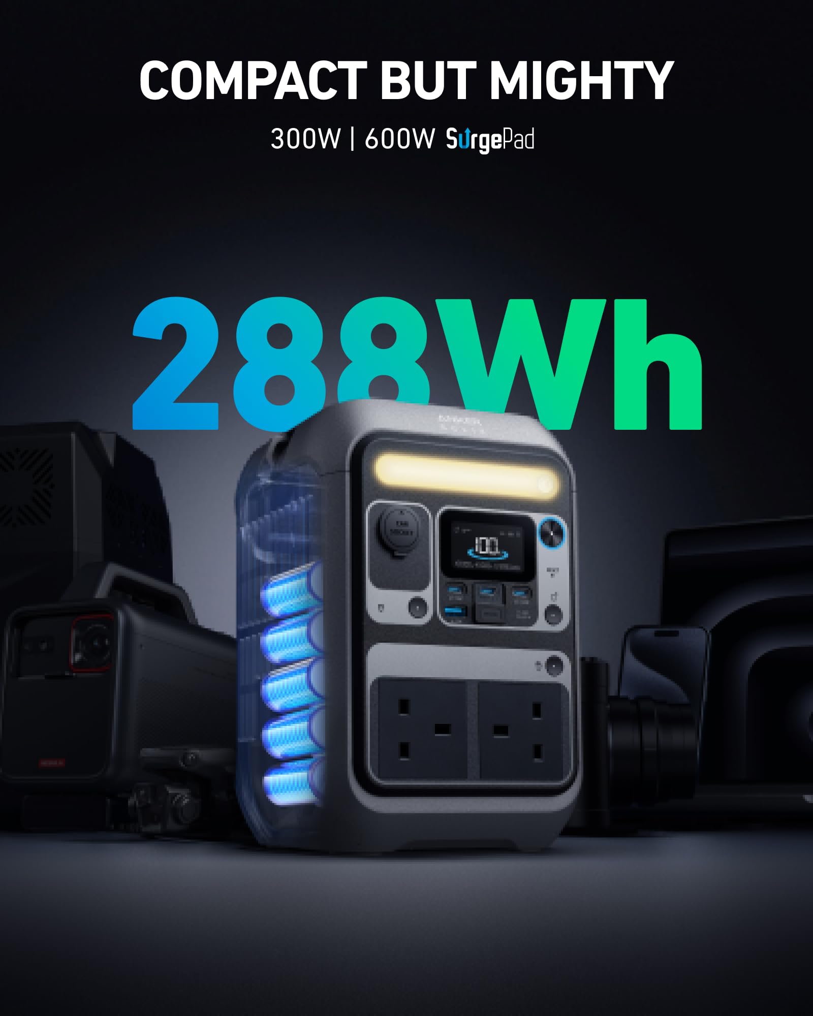 Anker SOLIX C300 Portable Power Station with 100W Solar Panel, 288Wh LiFePO4 Battery, 300W (Peak 600W) Solar Generator, 140W Side Quick Charging Power, for Camping, Outdoors, Travel & Emergency - 3