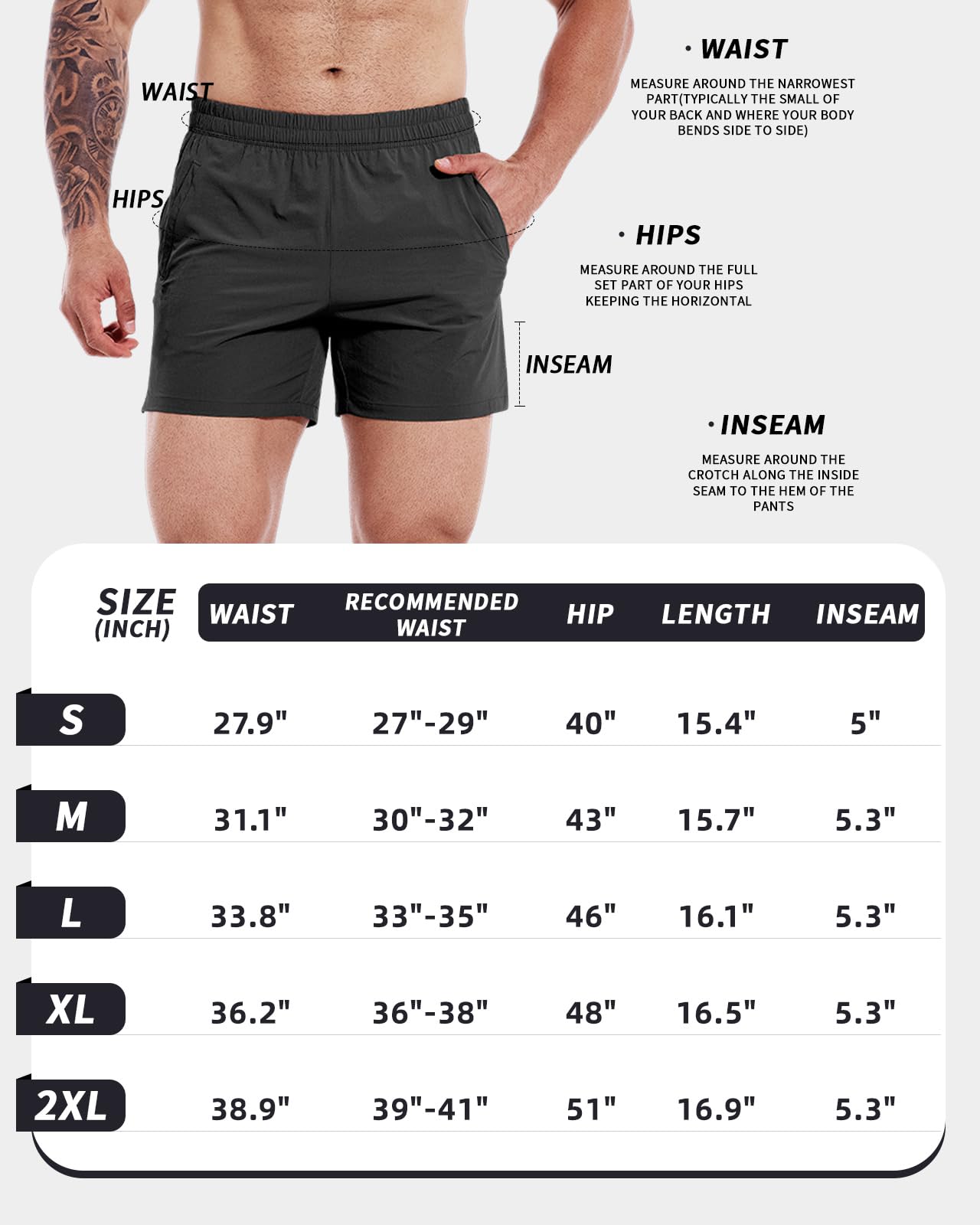 Lot de 2 shorts de sport pour homme - 12,7 cm - Séchage rapide - Short de sport léger avec poches
