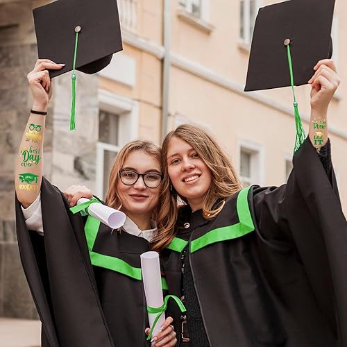 Miniatura 4 de 12 hojas de tatuajes temporales de graduación, color burdeos y dorado, purpurina metálica, recuerdos de fiesta de graduación 2023, felicitaciones,