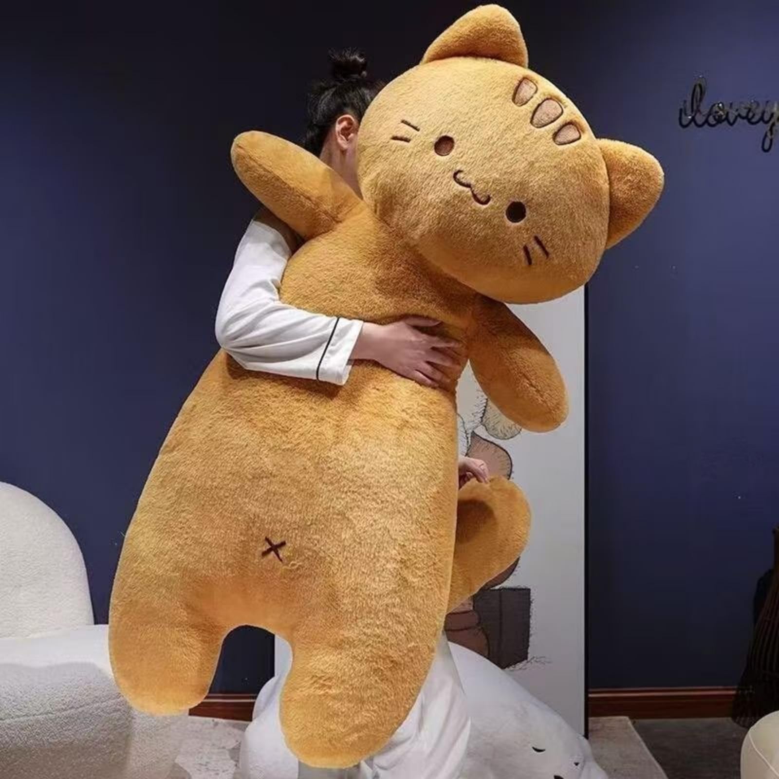 AMOSIJOY Riesen Katze Kuscheltier 60-150cm, Langes Plüschtier Seitenschläferkissen, Kawaii Kater Stofftier, Weiches Schlafkissen Body Pillow, Deko Geschenk für Mädchen Teenager (A,150cm)