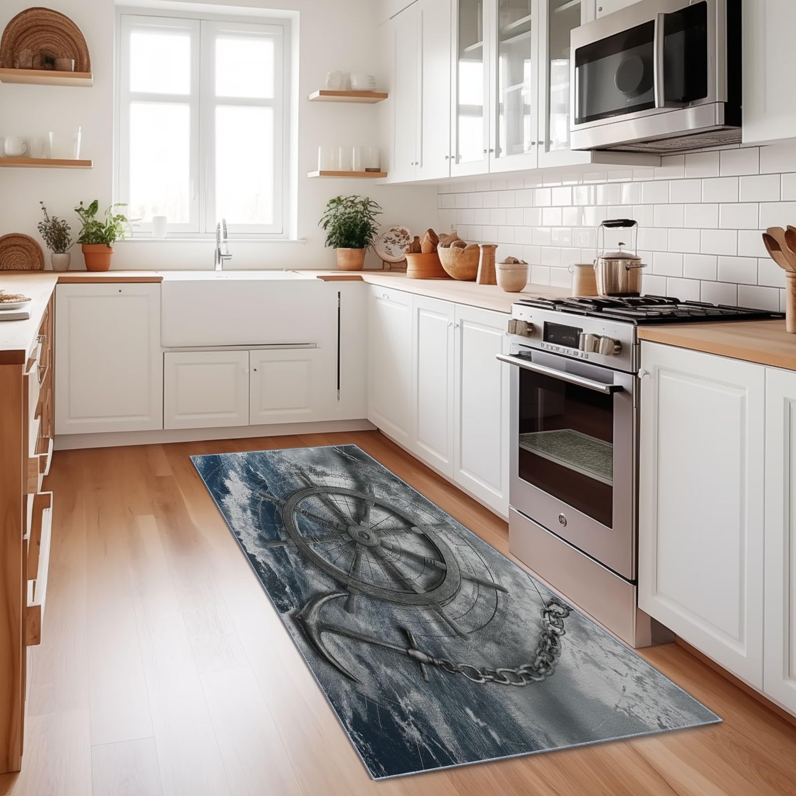 Tapis de passage couloir et cuisine motif gouvernail pour réveiller votre entrée