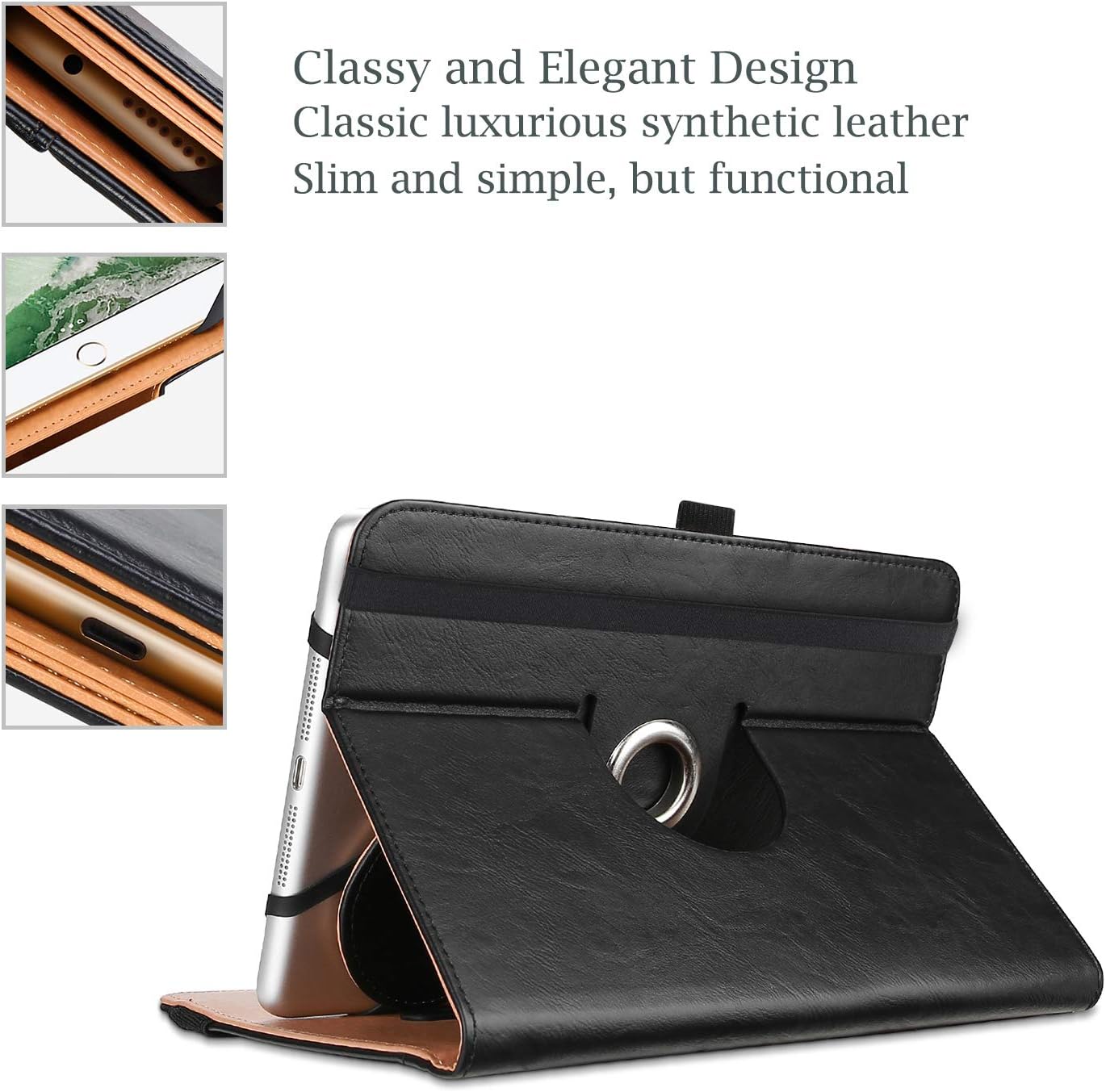 ProCase 7"-8" Inch Universal Tablet Case, Protective Cover Stand Folio Case for 7 8 Inch Android Touchscreen Tablet, with 360 Degree Rotatable Kickstand and Multiple Viewing Angles -Black : Electronics
