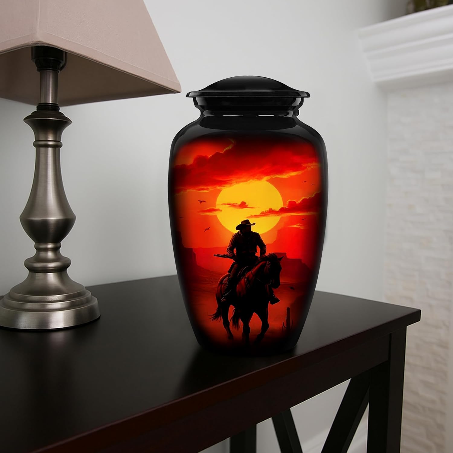 Cremation Urns for Human Ashes Adult Male Female – Large Funeral Men Urn for Ashes, Western Decorative Burial Memorial Urn with Black Velvet Bag, Cowboy, 200 Cu in - Image 8
