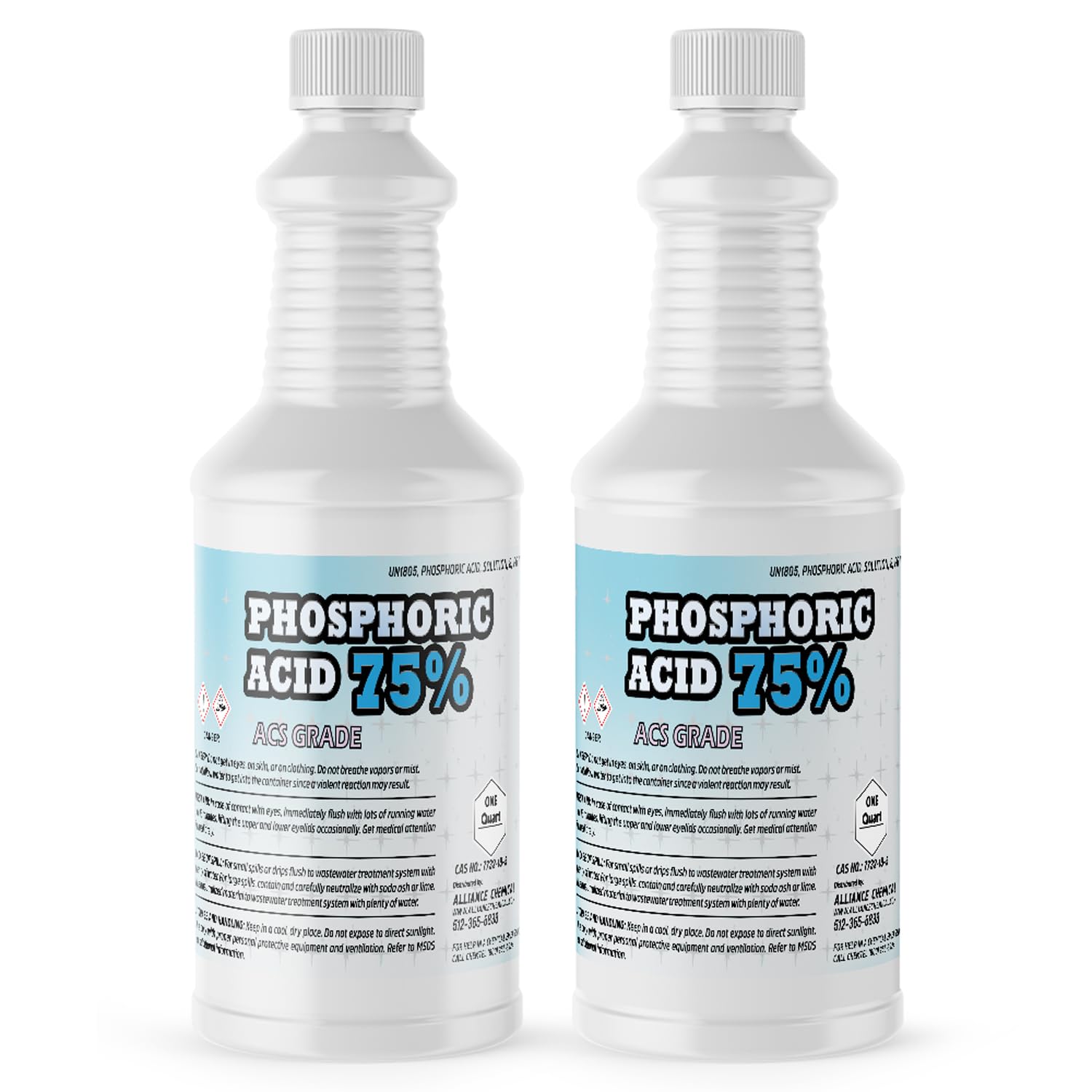 Alliance Chemical Phosphoric Acid 75% ACS Grade - 2 Quarts - Dual Pack for Laboratory Experiments, Material Testing, and Phosphoric Acid Cleaner Use
