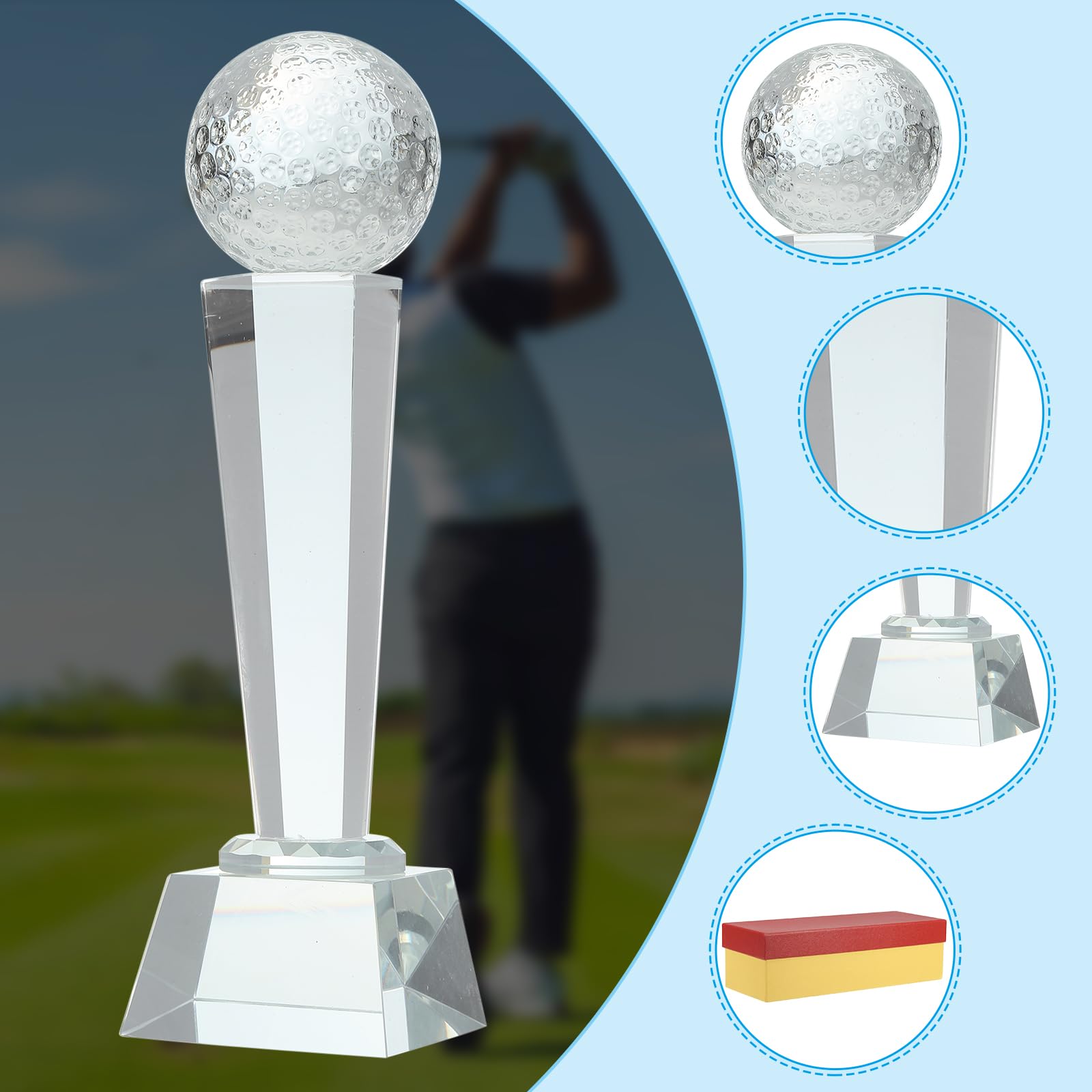 QUARKZMAN Kristallglas Trophäe Mit Box 9 X 2.8 Zoll 2Stk Golf Ball Champions Auszeichnung Für Schreibtischdekoration Turniere Sportwettbewerbe Briefbeschwerer Klar