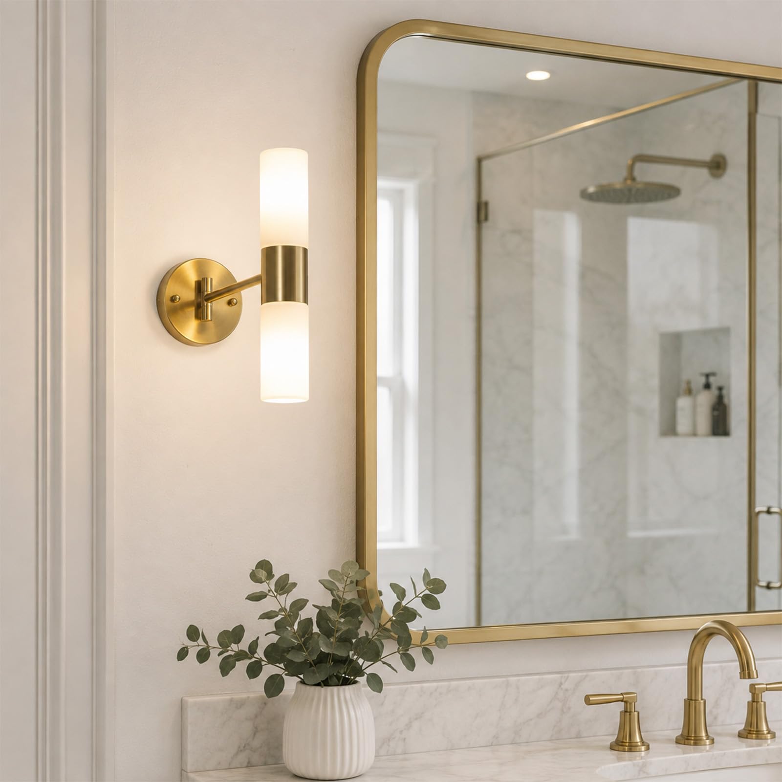 Alpinaluz Aplique Pared E14 Dorado Vidrio Opal Doble Luz IP44 30 cm