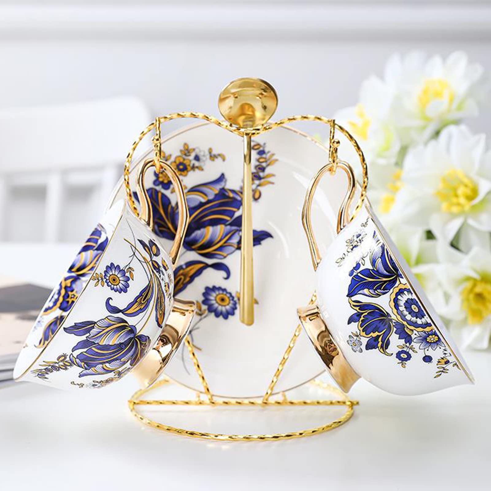 Europejski zestaw filiżanek do kawy z porcelany kostnej i spodków, filiżanka do herbaty Cappuccino Latte, wielokolorowy(C)