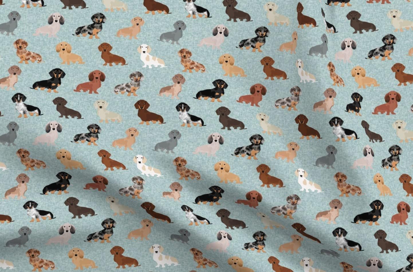 Spoonflower Fabric - Dachshund Pet Quilt Dog Breed Silhouette Coordinates Multi Dogs Printed on Organic Cotton Sateen Fabric by The Yard - Sewing Quilting Apparel Home Decor