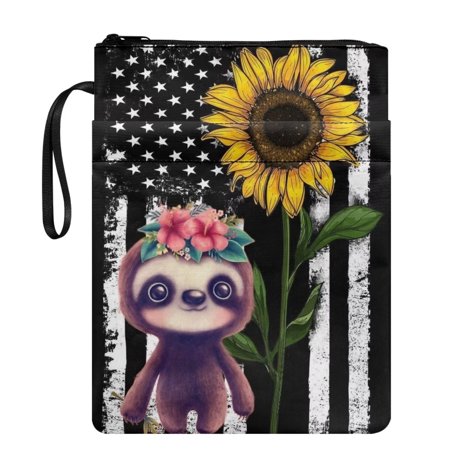 COEQINE Book Covers for Hardcover, Cute Sloth Pattern Sunflower Flag Print Book Sleeve Protector Bible Cover for Paperback — image 1