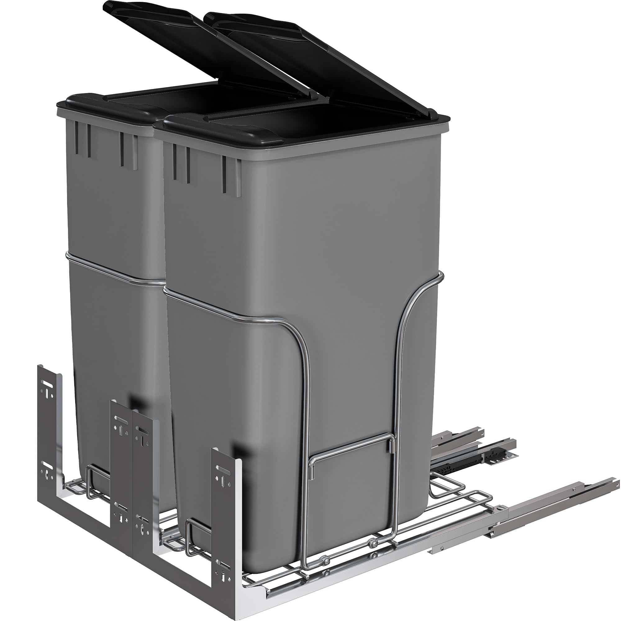YITAHOME 2-Pack Pull Out Trash Can Under Cabinet with Soft-Close Slides, Under Mount Kitchen Waste Bin, Two 43 Qt Garbage Can Included, Each for 14.2"W x 22.2"D x 29.5"H Minimum Cabinets, Gray+Black