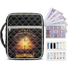 Cross Print Quilted Bible Cover Case for Women, 250 Years of Freedom Black Bible Carrying Bag with Zipper & Handle, Bible Tabs & Bookmarks Included, Fits Standard & Large Bibles