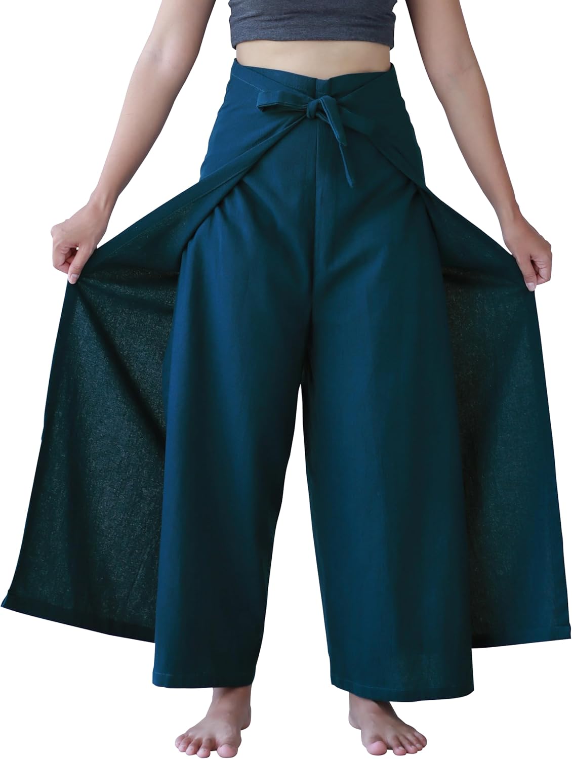 RaanPahMuang Brand Plain Cotton Thai Drive in Wrap Around Pants Wide Cut Casual