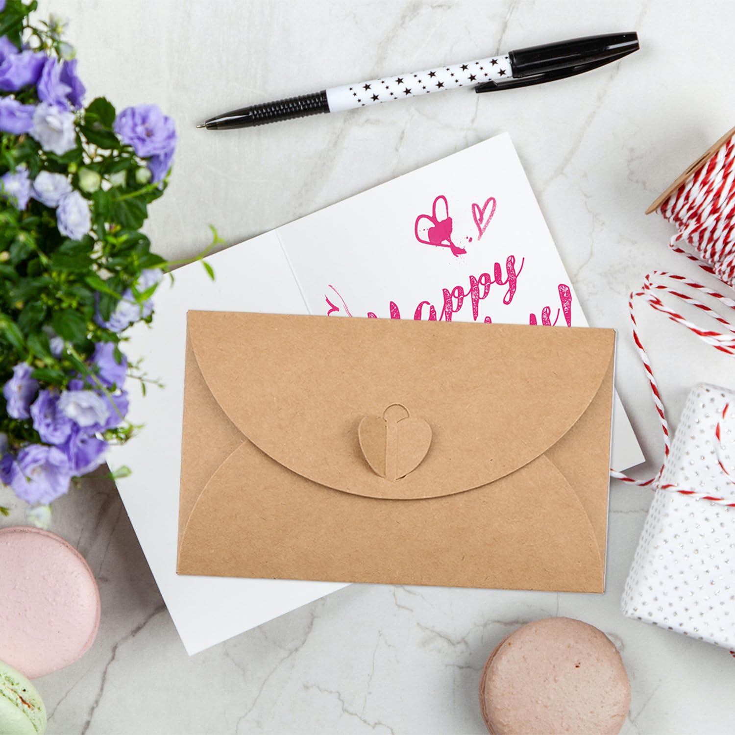 Rumyve 25-Pack Mini DIY Heart-Shaped Envelopes and Blank Cards Set for Thank You and Valentine's Day Greeting Cards, 2302-07A, White - Image 4
