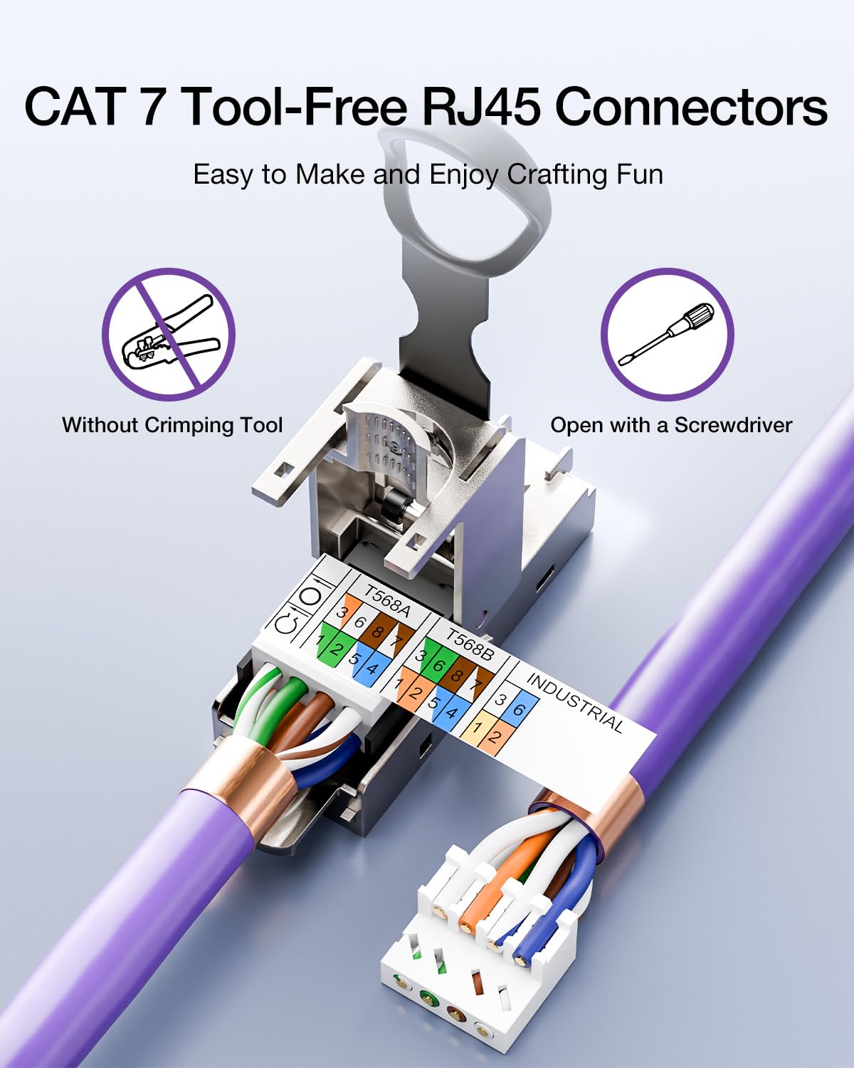 VCELINK Connecteur RJ45 sans Outil Cat7 Blindé, Plaqué Or, 12 Pièces