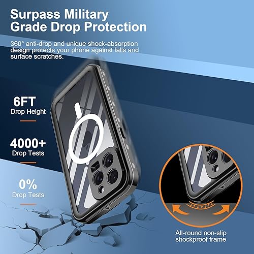 Miniatura 5 de Ezanmull Funda impermeable magnética para iPhone 15, compatible con MagSafe, con protector de pantalla, IP68 bajo el agua, a prueba de caídas de 15