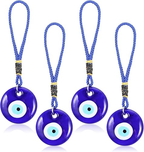4 colgantes de cristal azul contra el mal de ojo, adorno colgante de auto de ojo malvado, decoración de ojos azules, accesorios de automóvil, dijes