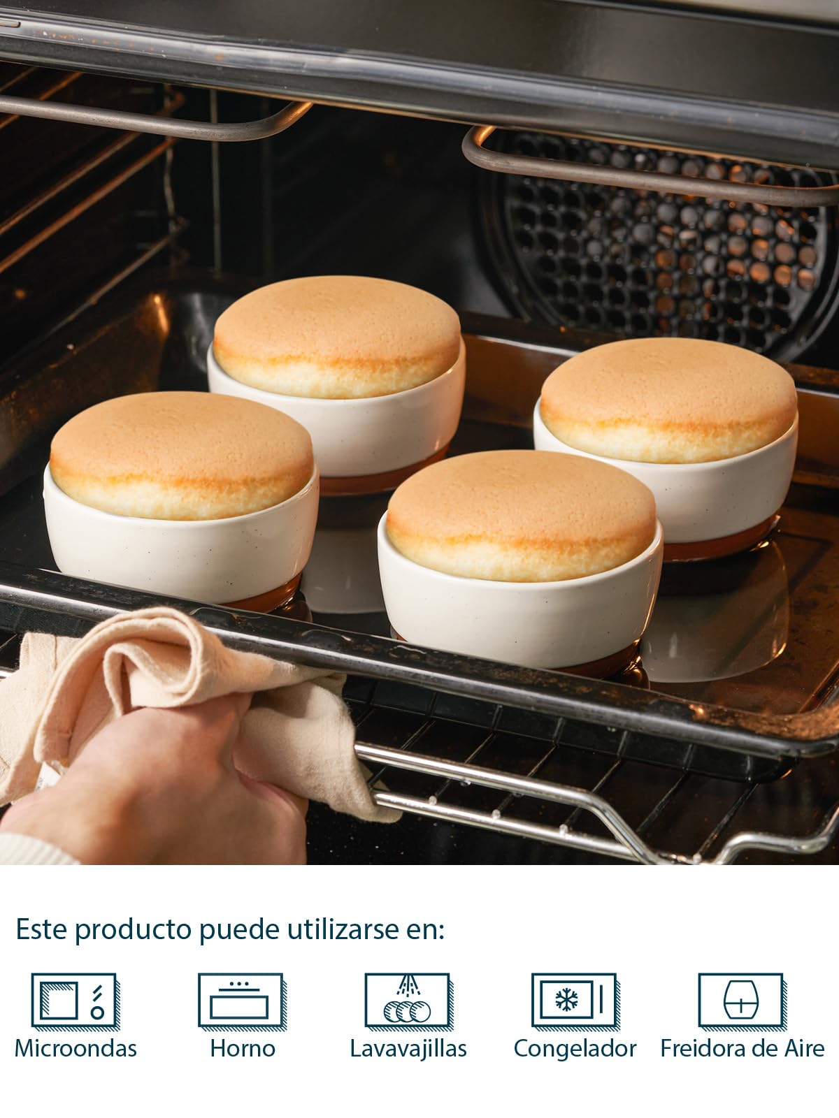 DOWAN Moldes para Soufflé con Tapas, 6 X 235ml Baking Moldes de Porcelana para Hornear Crema Catalana y Tartas, Cuencos de Postre, Apto para Horno y Freidora de Aire, Ø 11cm-Esmalte Moteada