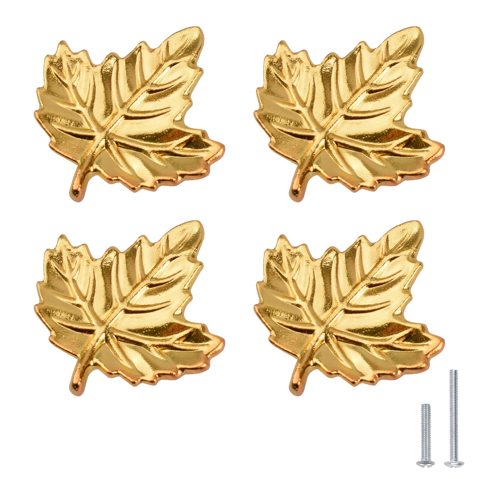 Morobor Gold-Coloured Zinc Alloy Maple Leaf Gold Knobs 4Pcs Drawer Knob Pull Handle With Screws Hardware Accessories Home Furniture Decorative Kitchen Cabinet Wardrobe Closet Dresser Cupboard