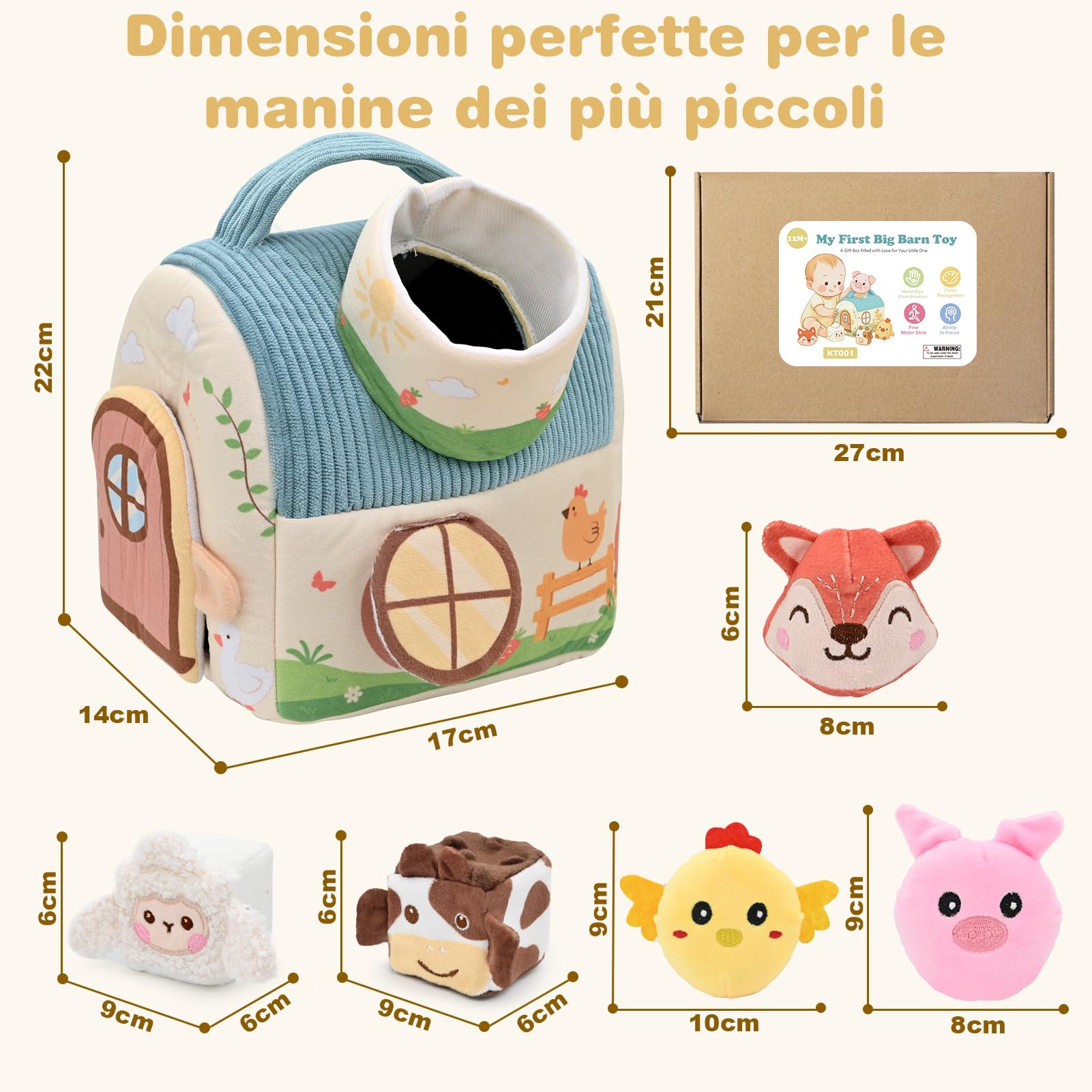 Giochi Bambini 1 Anno, Giochi Montessori 1 Anno, Fattoria Animali Bambini con Fienile/Sonaglio/Specchio, Giochi Neonato 6 9 12 Mesi, Regalo Bambino 1 Anno