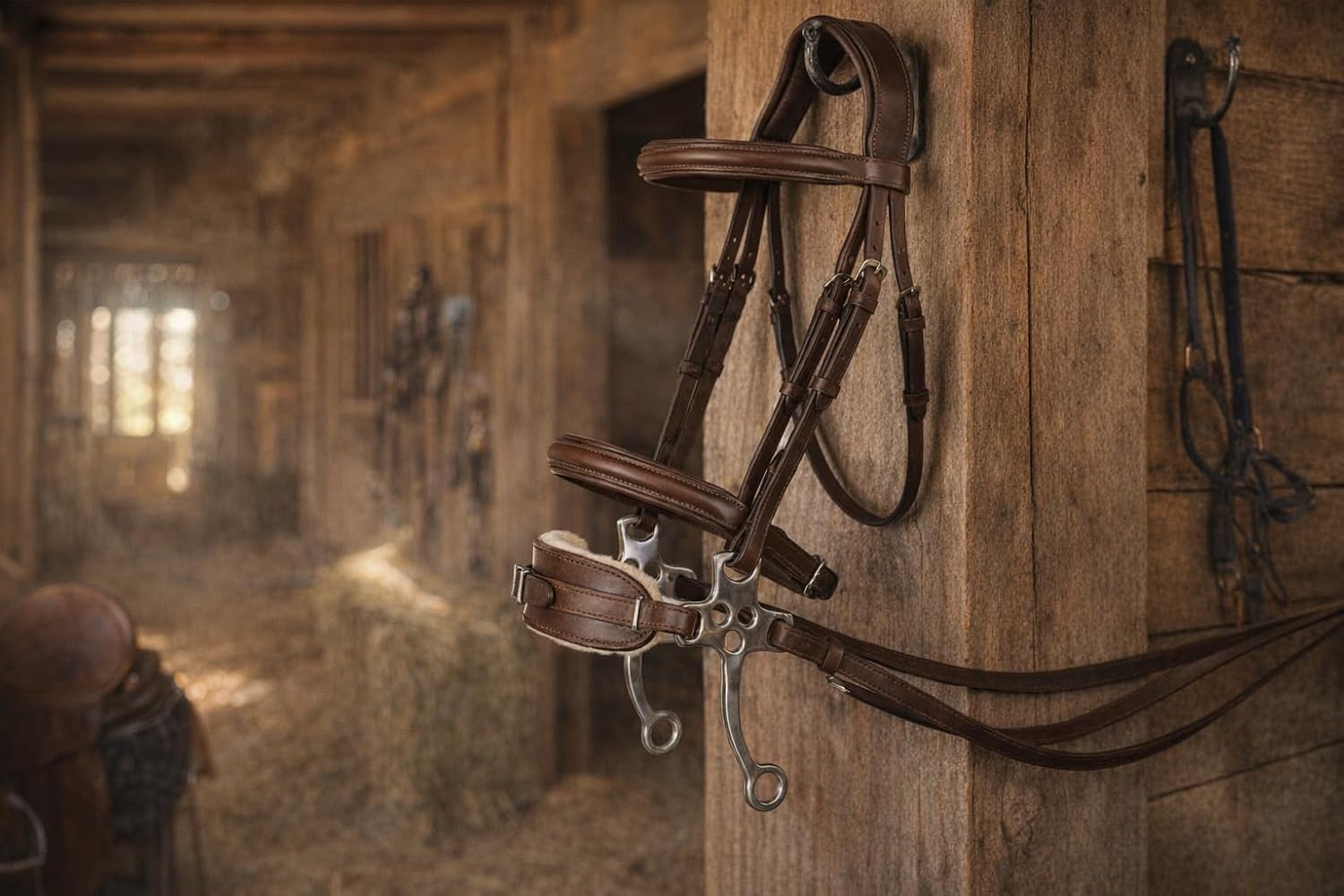 CHALLENGER Horse Western English Leather Bitless Hackamore 7" Shank Adjustable Nose 35153