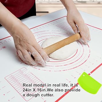 Extra Large 31.5 x 24 Silicone Baking Mat | Non-Slip Pastry & Dough Mat with Dough Scraper | Perfect for Rolling Out Dough, Pie Crusts, Fondant | Oven-Safe Silicone Liner(31.5''L X 24''W)