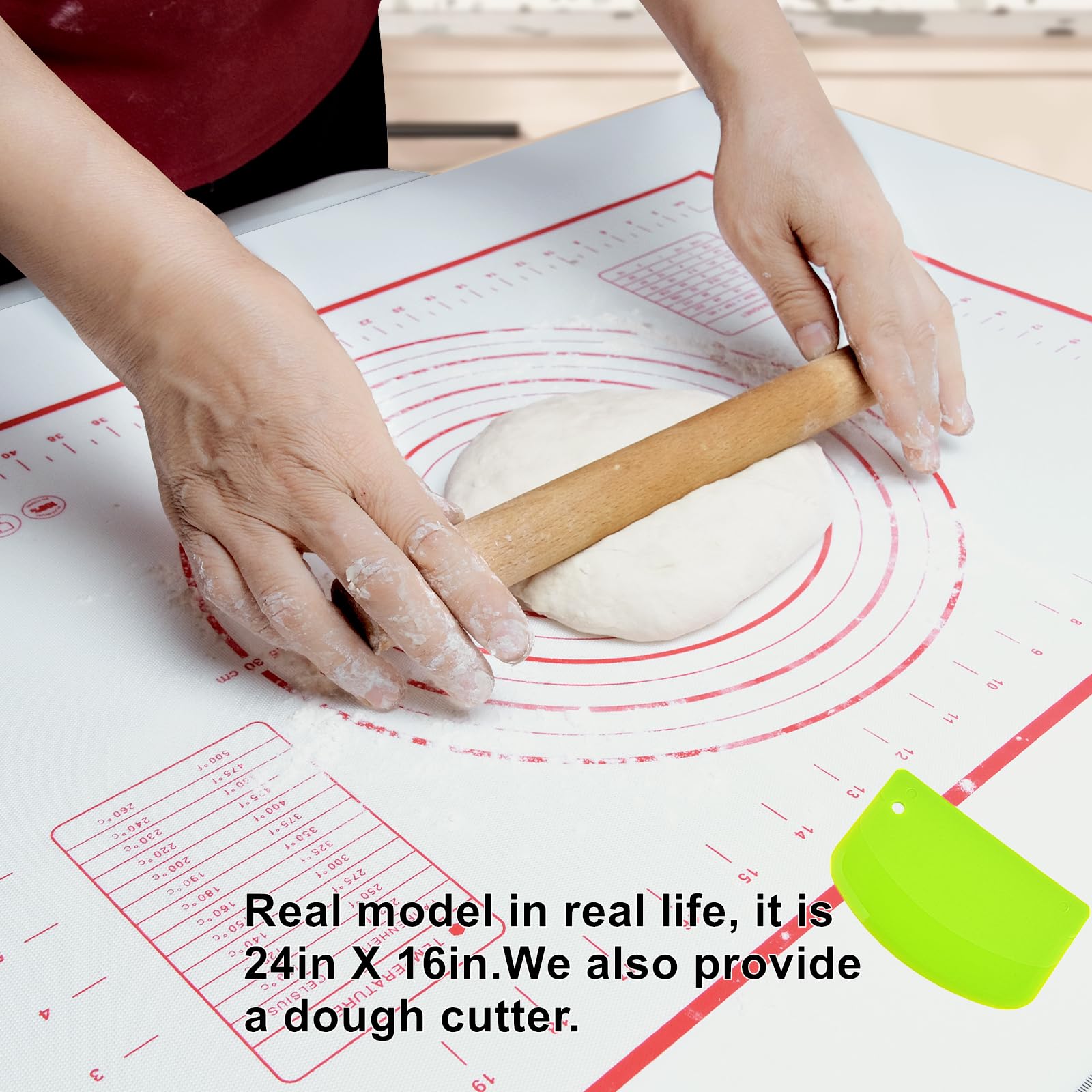 Tapete de silicona extragrande de 80 x 61 cm para hornear | Tapete antideslizante para repostería y masa con raspador de masa | Perfecto para enrollar masa, cortezas de pasteles, fondant | Forro de