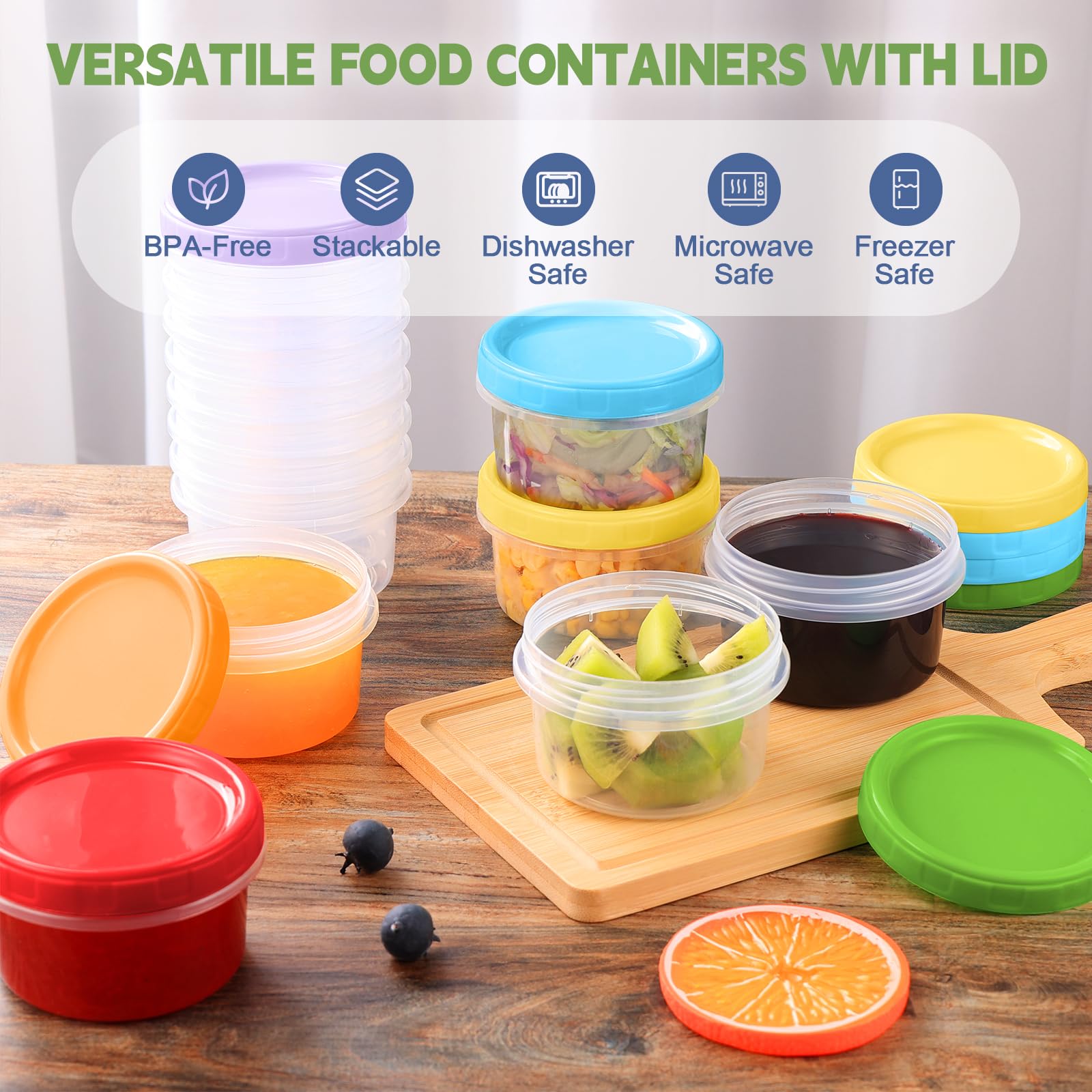 Yomarket 8 oz Plastic Containers with Lids, 12 Pack Stackable Small Freezer Container, Reusable Clear Food Storage Meal Prep Containers for Snack Fruit, Microwave & Dishwasher Safe, with Pen & Brush